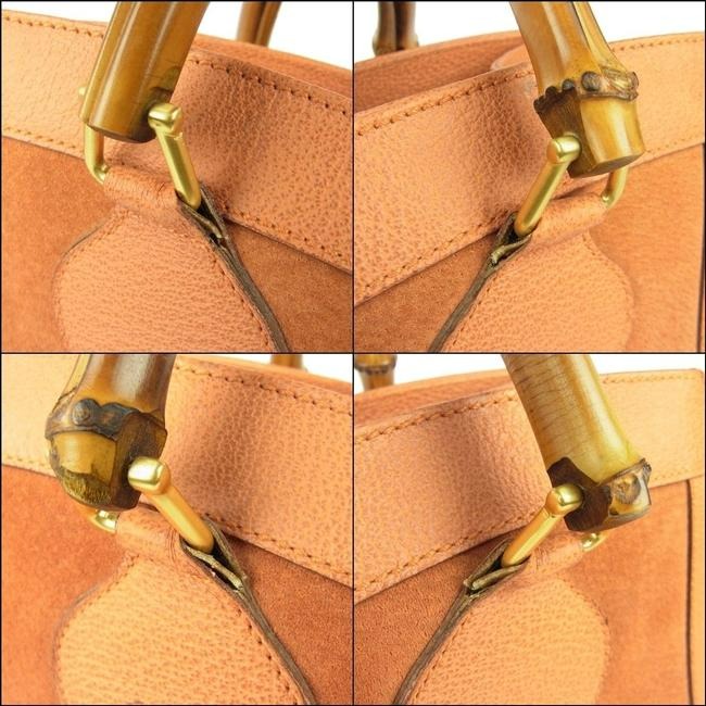 Gucci Vintage Pursesdesigner Purses Orange Suede And Leather With Bamboo Handles Satchel