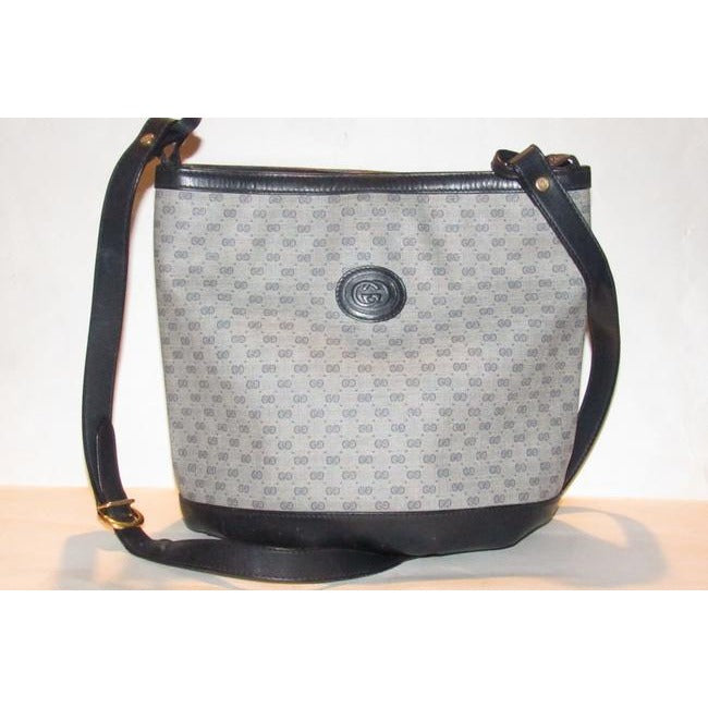 Gucci Navy Micro Guccissima Print on White Leather Bucket Bag