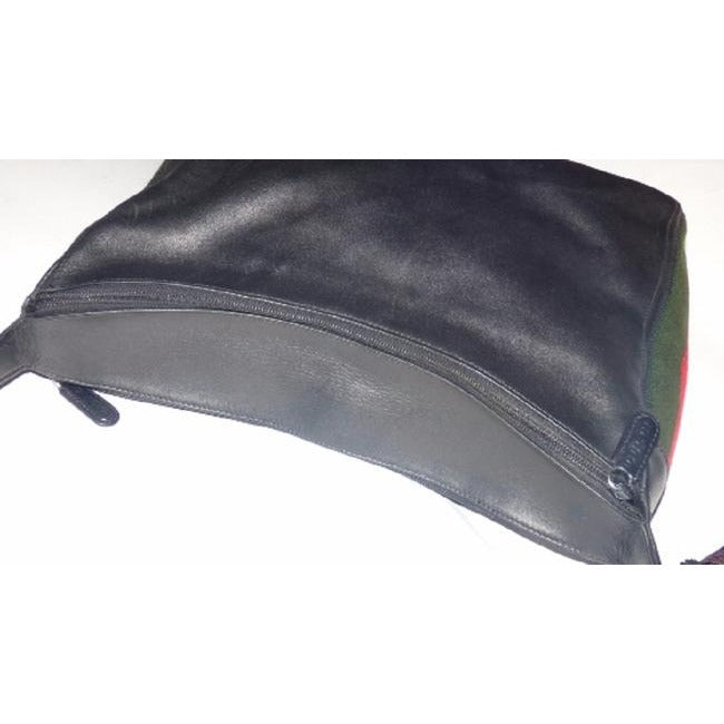 Gucci Vintage Black With Red Green Stripe Leather Hobo Bag