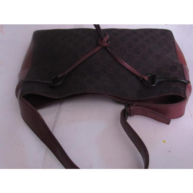 Gucci Newer Brown Large G Logo Print Canvas And Brown Leather Satchel