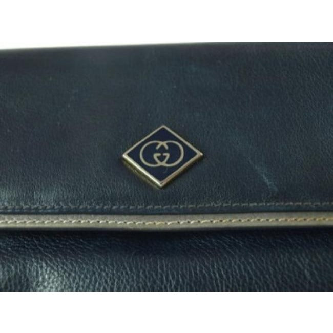 Gucci Vintage Navy Blue Leather With Grayish Lavender Trim Shoulder Bag