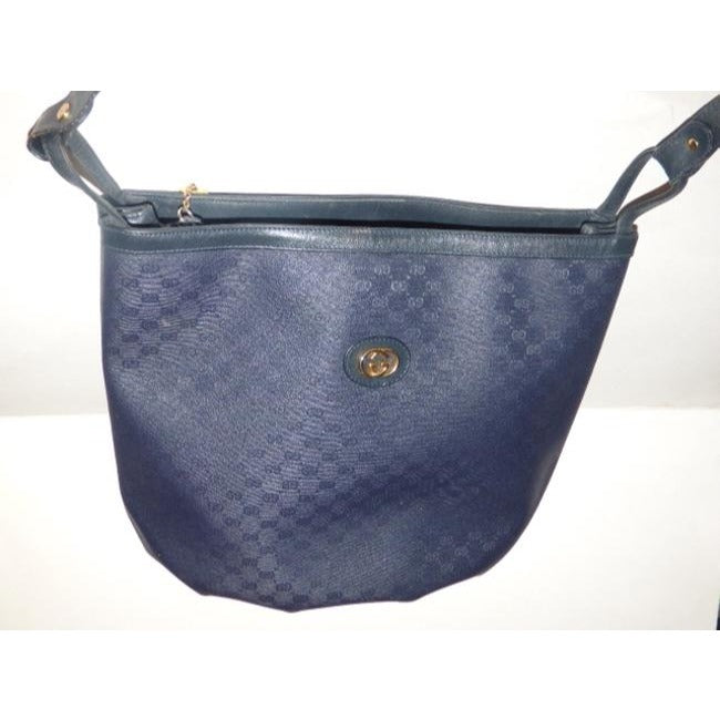 Gucci Blue Micro G Print on Dark Blue Leather Bucket Bag