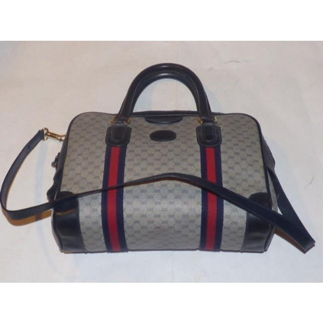 Gucci Boston Bag Micro Guccissima Coated Canvas Two Way Blue Leather And Gg Leather Satchel