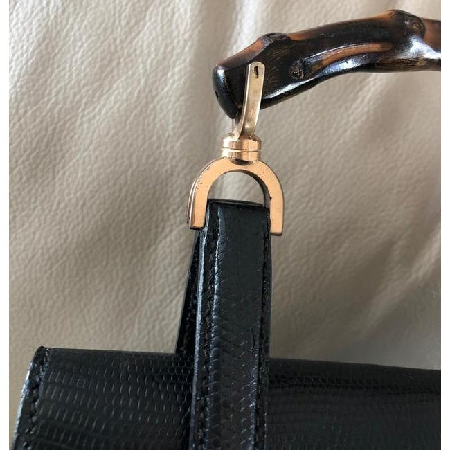 Gucci Box Skin Lunch Style With Midnight Bluebamboo Handle Lizardsnakeskin Satchel