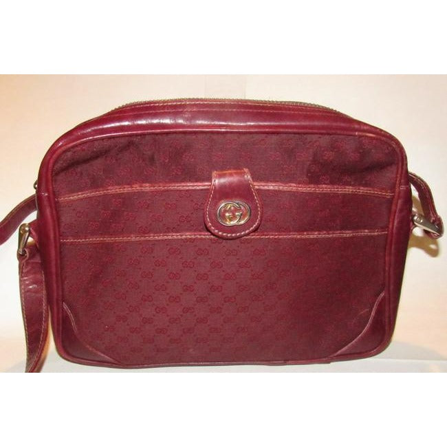 Gucci Vintage Gg Burgundy Small G Logo Canvas And Burgundy Leather