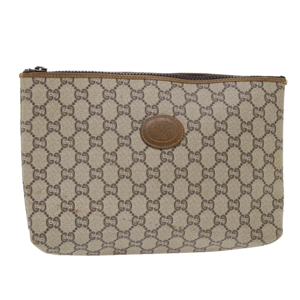 GUCCI GG Plus Canvas Clutch Bag PVC Leather Beige  ep1039