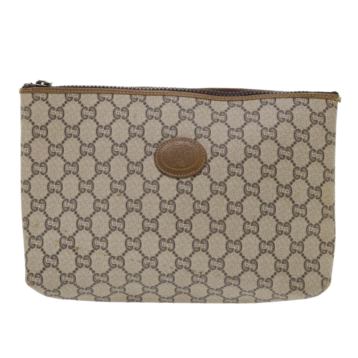 GUCCI GG Plus Canvas Clutch Bag PVC Leather Beige  ep1039