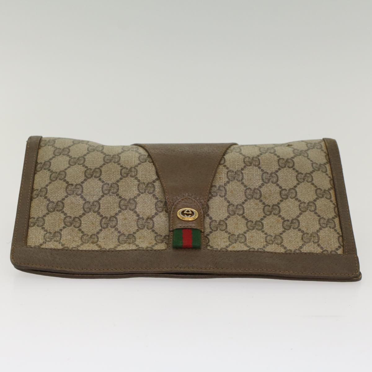 GUCCI GG Canvas Web Sherry Line Clutch Bag Beige Red 5601012  ep1196