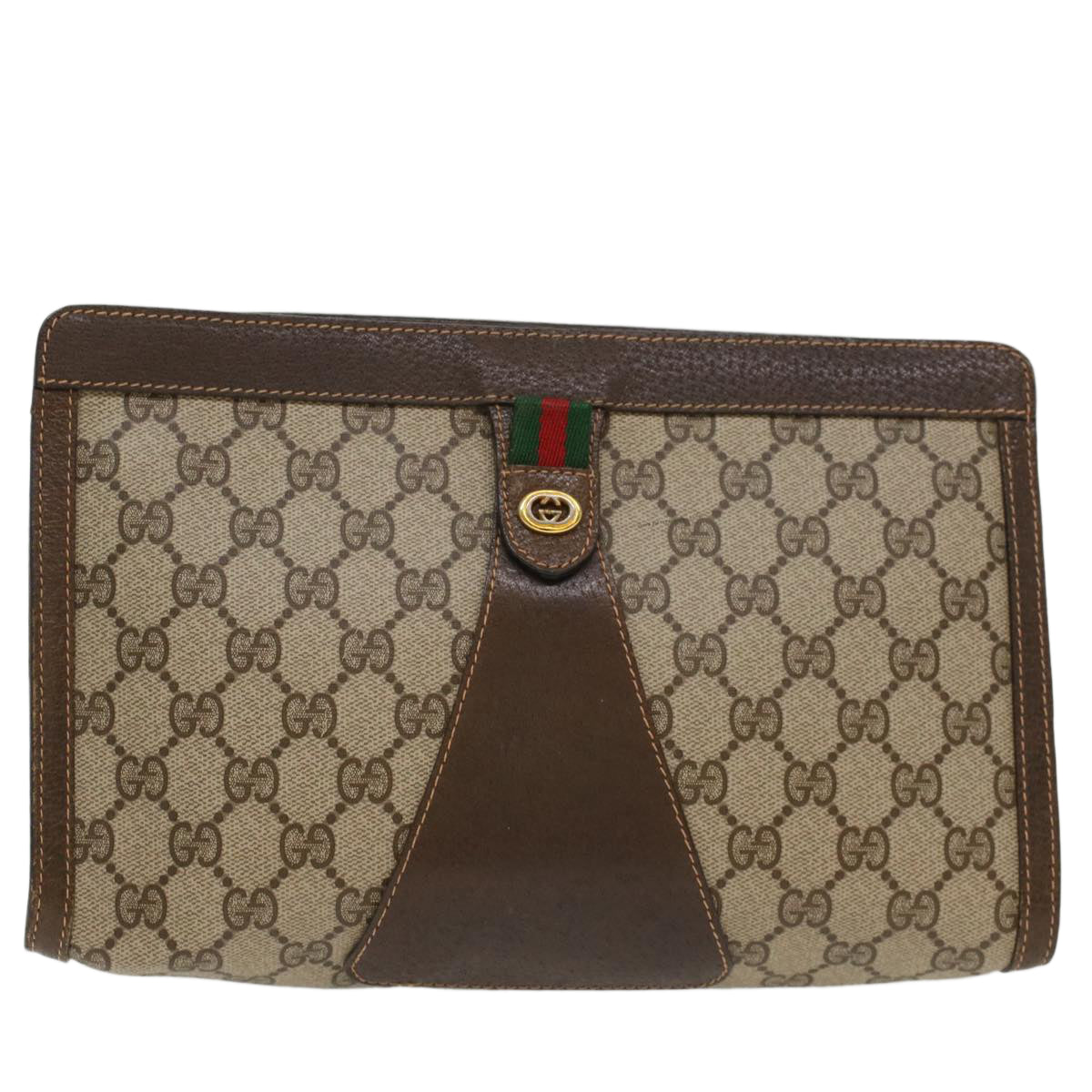 GUCCI GG Canvas Web Sherry Line Clutch Bag Beige Red 156.01.033  ep1221