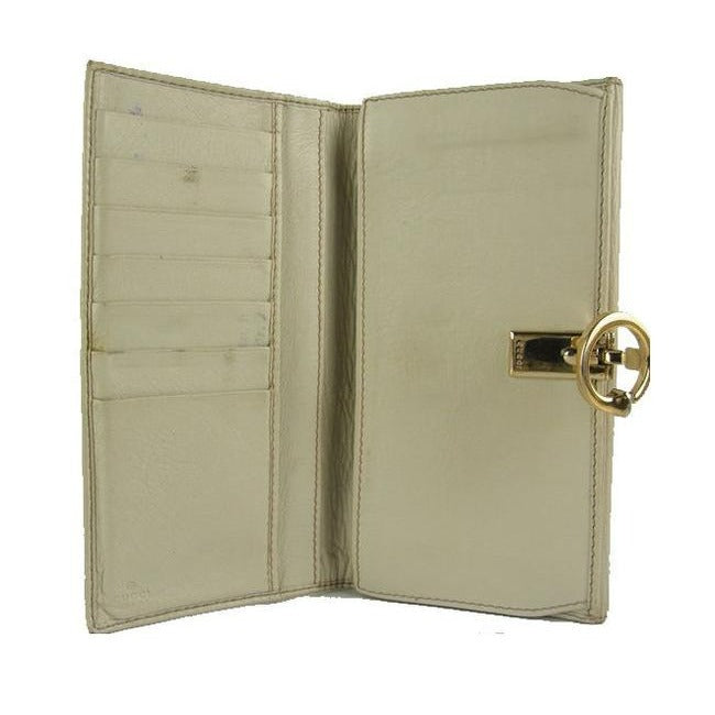 Gucci White Leather With Gold G Hinge Closure Vintage Wallet