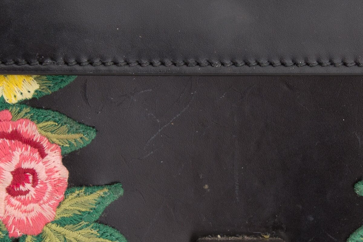 Gucci Dionysus Embroidered Floral Black Leather "Blind For Love" HandBag