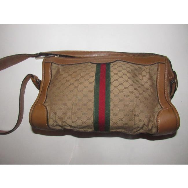 Gucci Vintage Pursesdesigner Purses Brown Small G Logo Print Fabric And Camel Leather With Redgreen