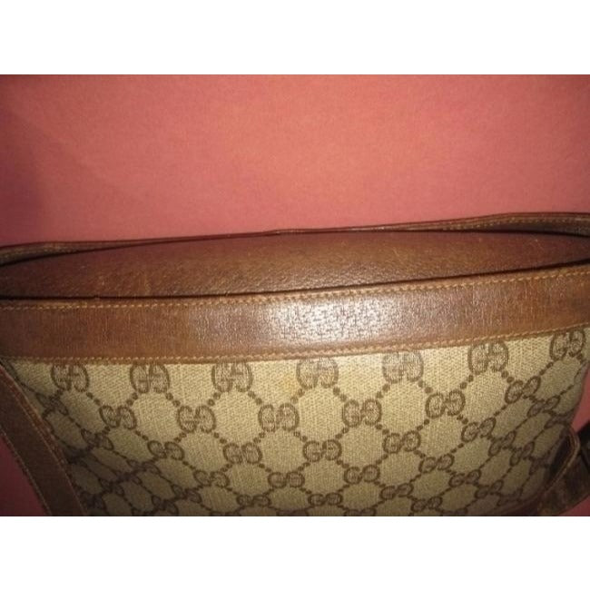 Gucci Vintage Brown Leather And Large G Logo Print Coated Canvas With Red Green Stripe