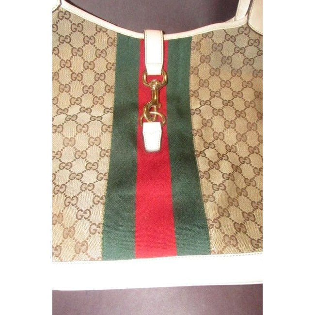 Gucci Jackie Modern Purses White Leather And Gg Leather Hobo Bag