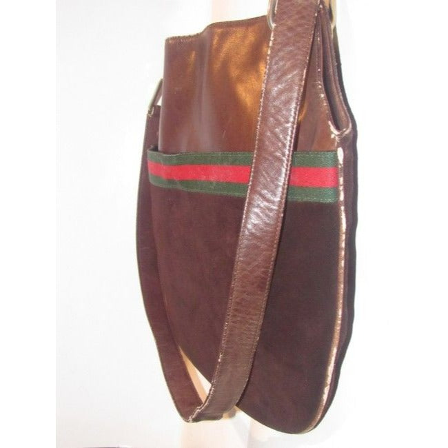 Gucci Webby Bag Eclipse W Early And Leather Sherry Stripe Brown Suede Tote