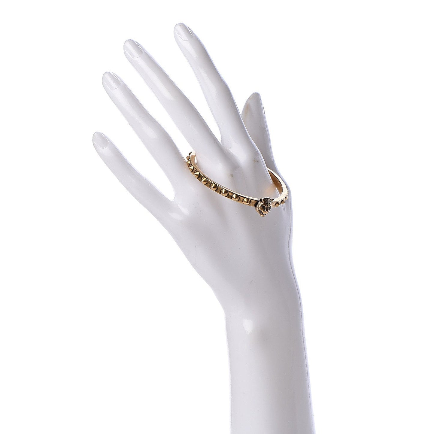 Gucci Metal Studded Feline Head Bracelet in Aged Gold