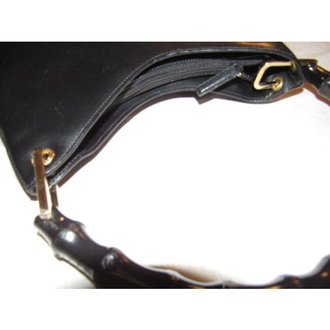 Gucci Vintage Pursesdesigner Purses Black Leather With V Top And Bamboo Handle Hobo Bag