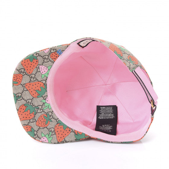 Gucci GG Supreme Monogram Strawberry Baseball Hat in Beige