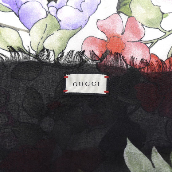 Gucci Rising Flower Silk Scarf in White