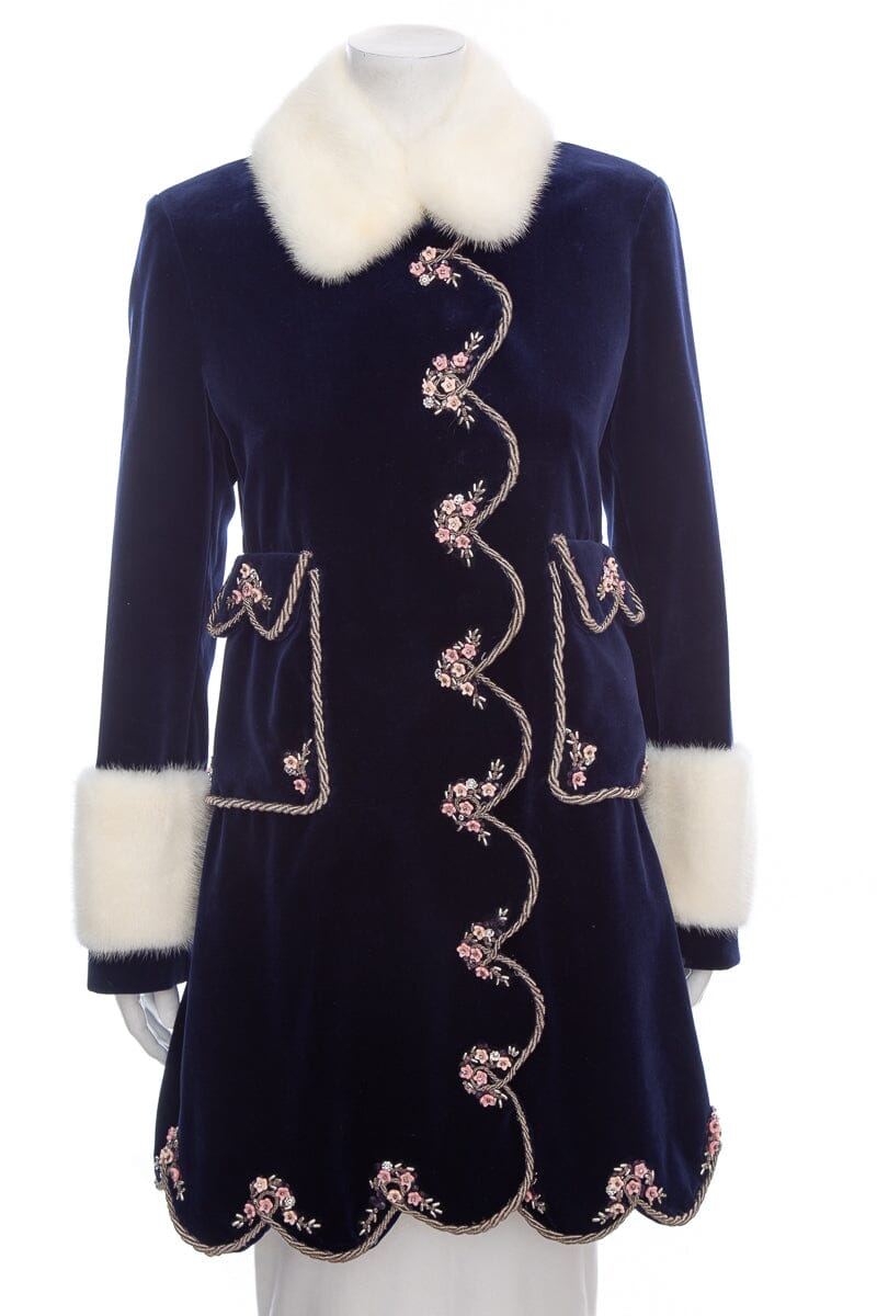 Gucci Navy Velvet &  Embroidered Embellished Coat SZ 42