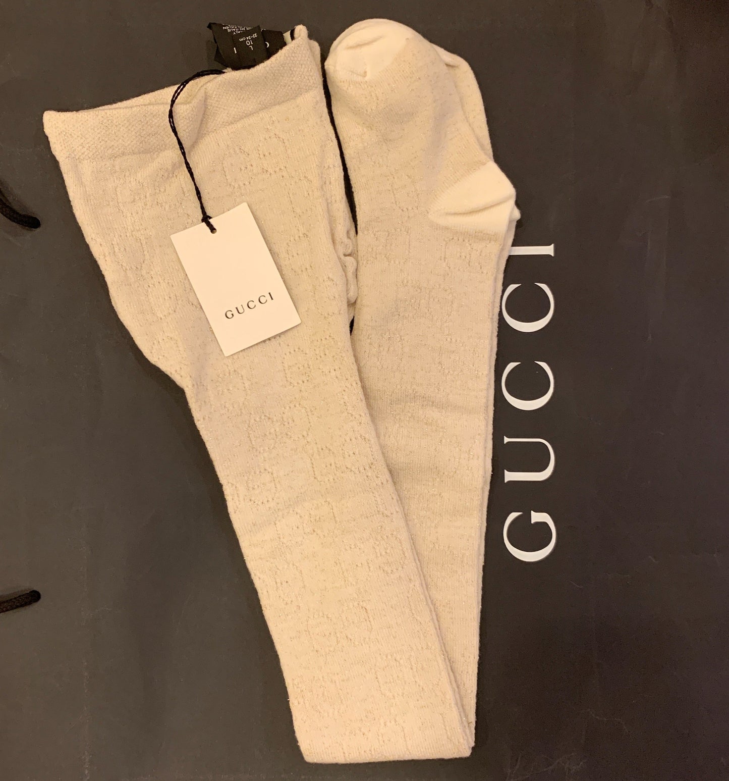 Gucci Winter G Lurex Knit Tights in Ivory