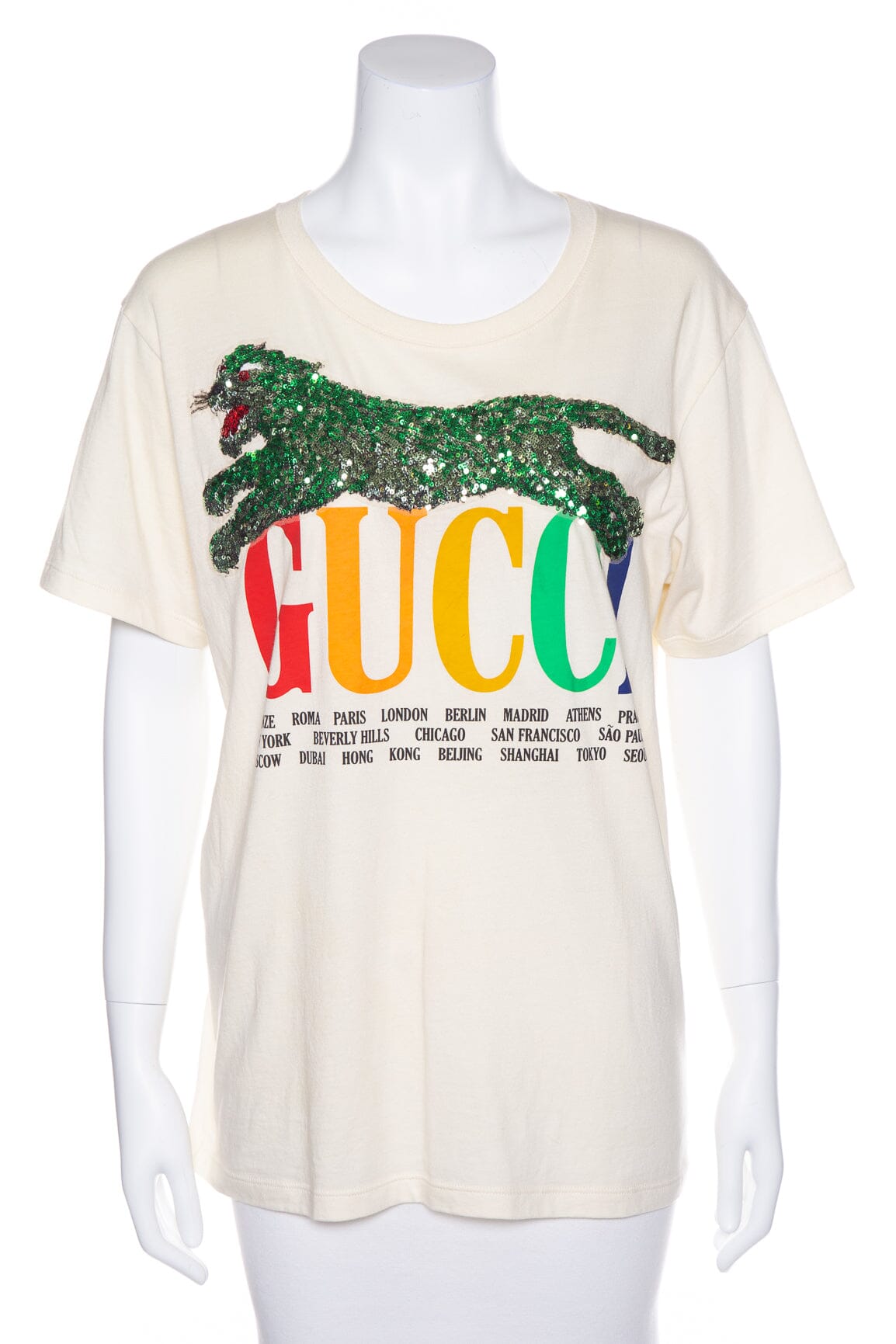 Gucci Multicolor Cities and Sequin Rainbow T-Shirt SZ XS