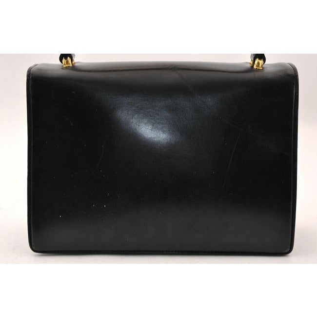 Gucci Top Bag Vintage Handle Multi Compartment Purse Black Leathergold Boar Skin Satchel