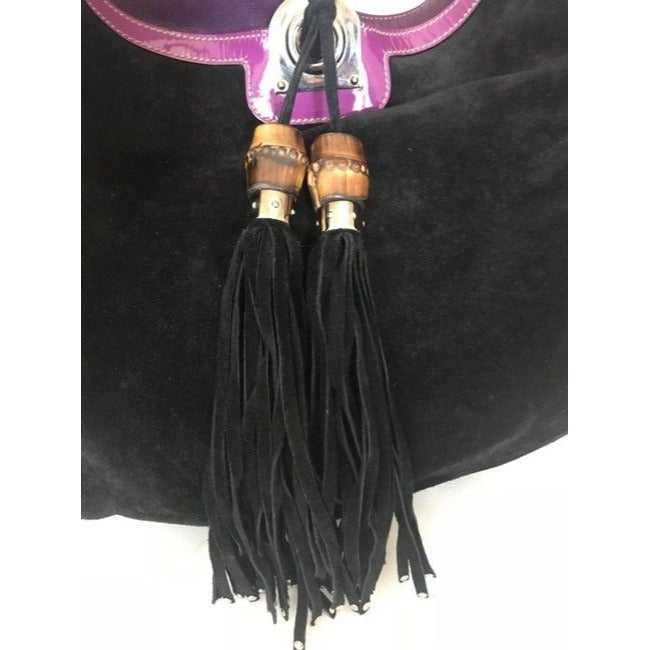 Gucci Black W Purple & Red Suede And Leather Indy Xl Hobo Bucket Bag