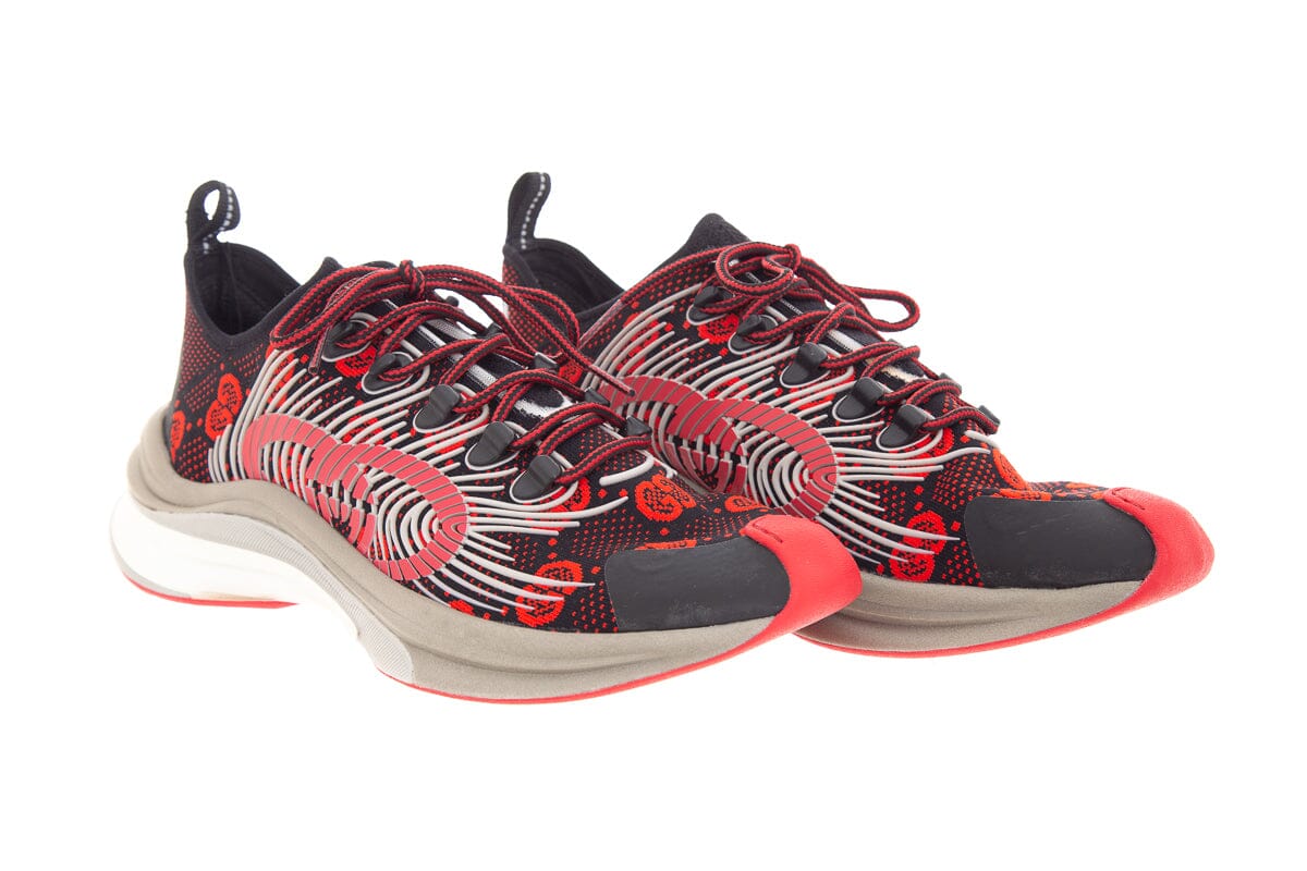 Gucci Run Red/Black Knit Lace Up Sneakers SZ 41.5