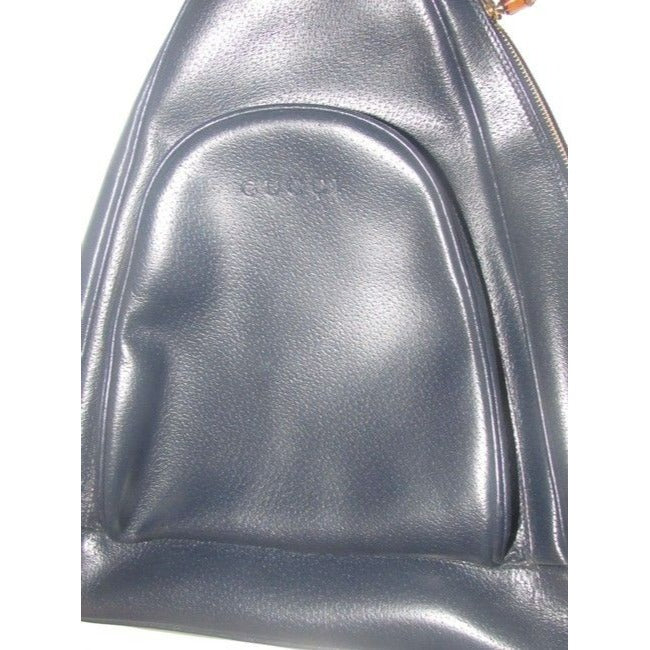 Gucci Vintage Bamboo Line Triangular Navy Blue Leather Backpack