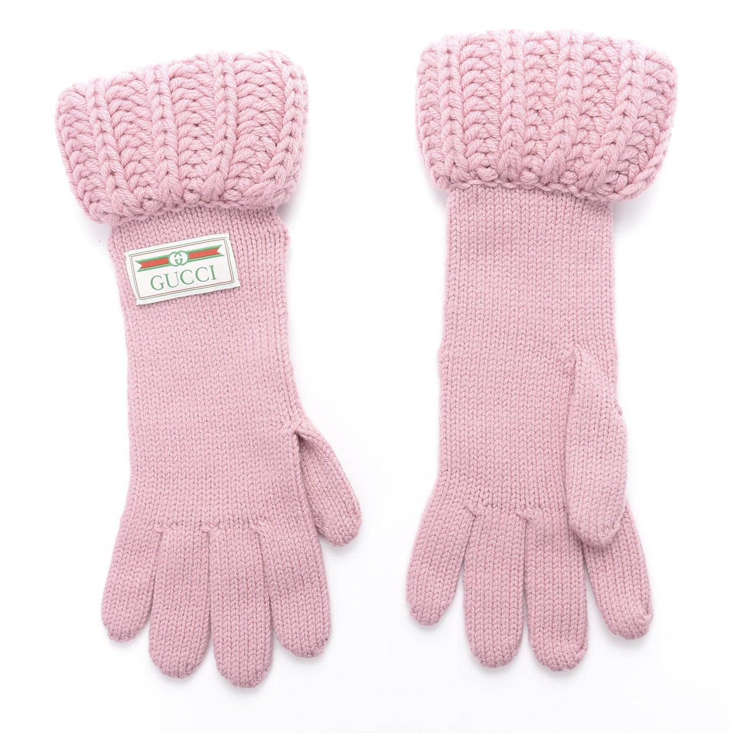 Gucci Wool Knit Tricot Logo Gloves in Rose Red