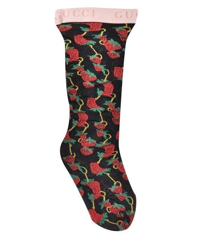 Gucci Strawberry Horse-bit Pattern Socks in Black