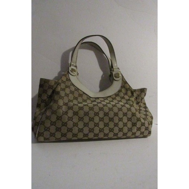 Gucci Print Canvasleather Charmy Brown Guccissimawhite Lthr Gg Canvas And Leather Satchel