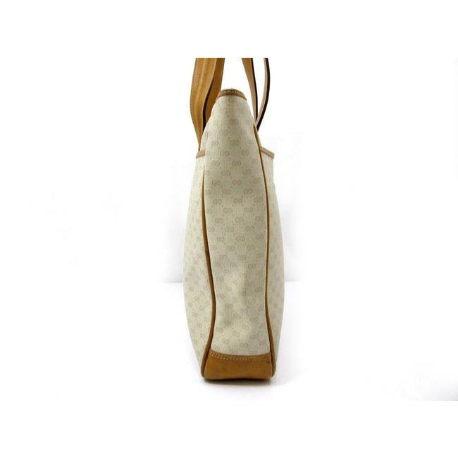 Gucci Vintage Ivory Coated Canvas With Camel Small G Logo Print And Camel Leather