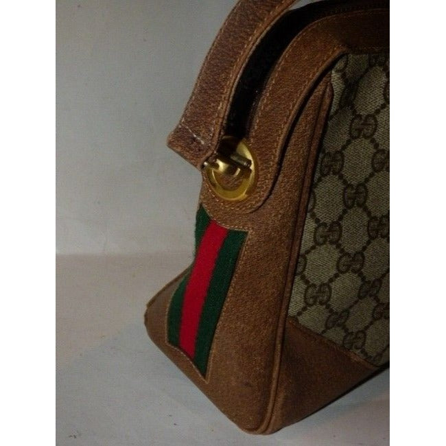 Gucci Sale Designer Purses Large G Logo Print Coated Canvas Brown Leather Red And Green Striped Sides