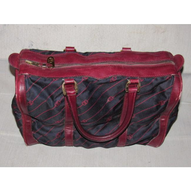 Gucci Vintage Pursesdesigner Purses Navy Canvas With Burgundyred Diagonal G Logo Print And Burgundyr