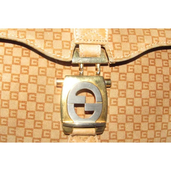 Gucci Jackie Micro Square Guccissima Print Suede Bamboo Top Handle Brown Shoulder Bag