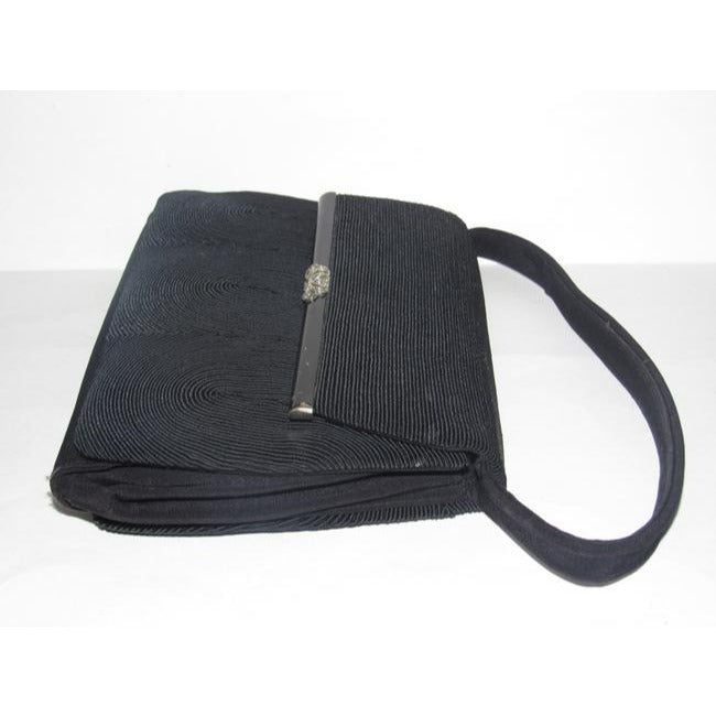 Gucci Evening W Early Enamel And Rhinestone Clasp Black Silk Corde Shoulder Bag
