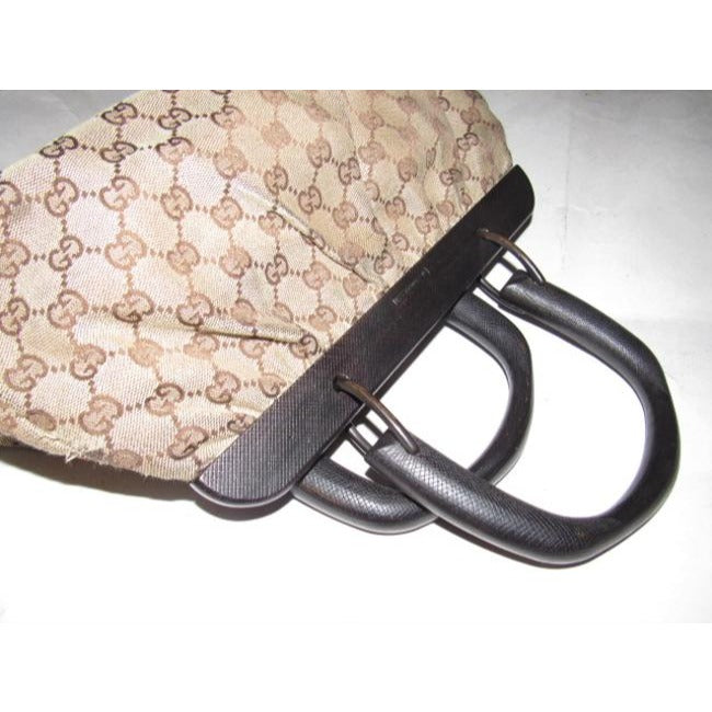Gucci W Guccissima Canvasleather Top Handle Frame Brown G Logo Printwood Leathercanvaswood Satchel