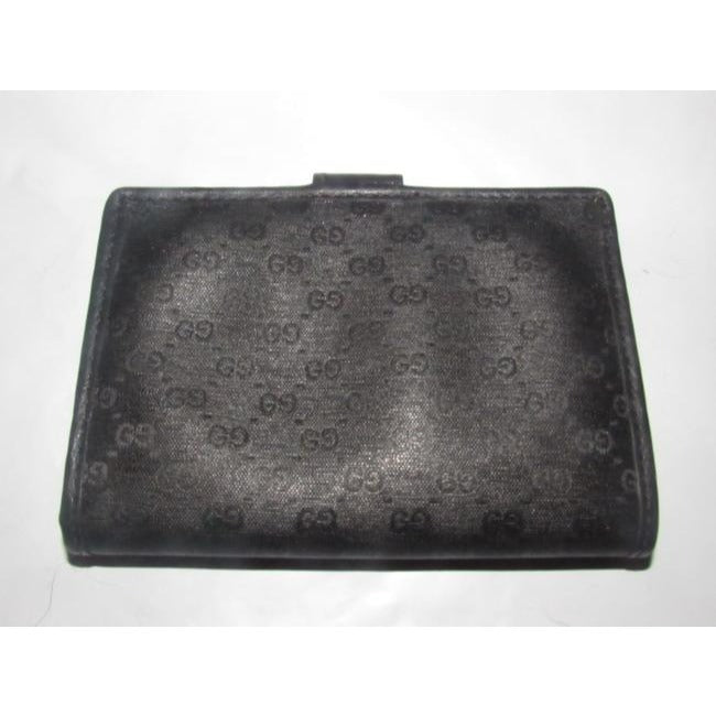Gucci Black Small G Logo Print On Coated Canvas Black Leather Vintage Wallet