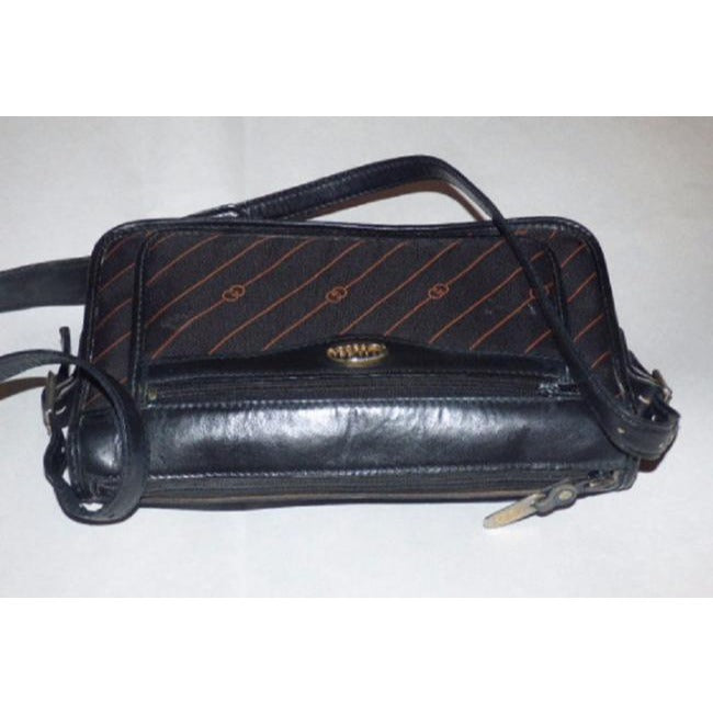 Gucci Anniversary Print Leather Black Gg Canvas Shoulder Bag