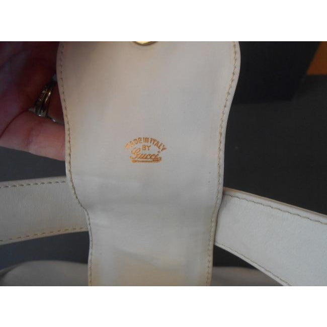 Gucci Vintage Pursesdesigner Purses White Leather With Red And Blue Striped Accent And Large Gold G