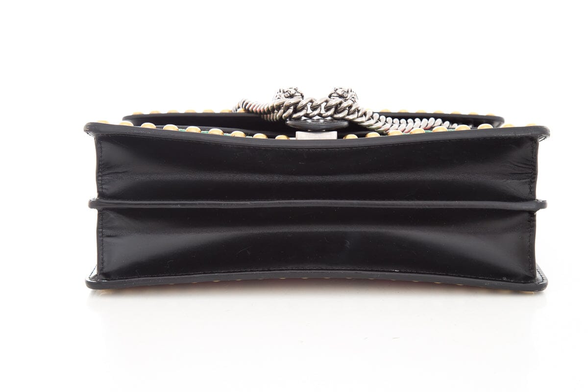 Gucci Dionysus Embroidered Floral Black Leather "Blind For Love" HandBag