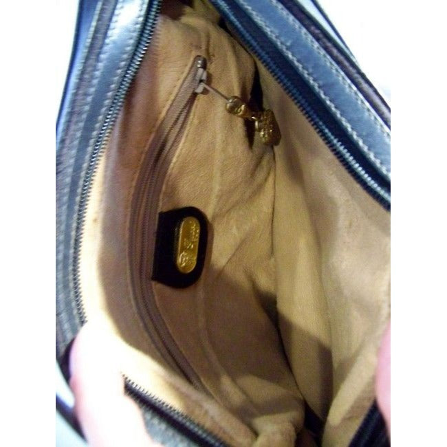 Gucci Vintage Black Canvas With Small G Logo Print And Black Leather