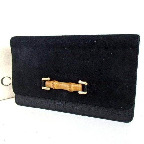 GUCCI Black Leather Suede w Bamboo Belt Loop Bag
