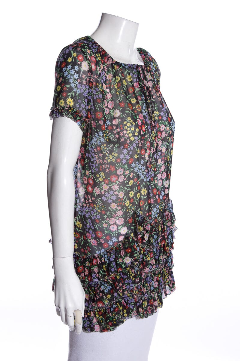 Gucci Black & Multi Floral Blouse SZ 36