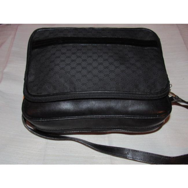 Gucci black leather & black micro Guccissima print canvas, roomy, cross body/messenger bag
