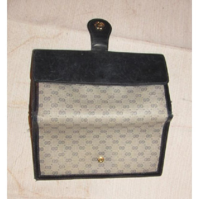 Gucci Blue Small G Logo Print And Leather With Gold Blue Enamel Gg Hinge Vintage Wallet