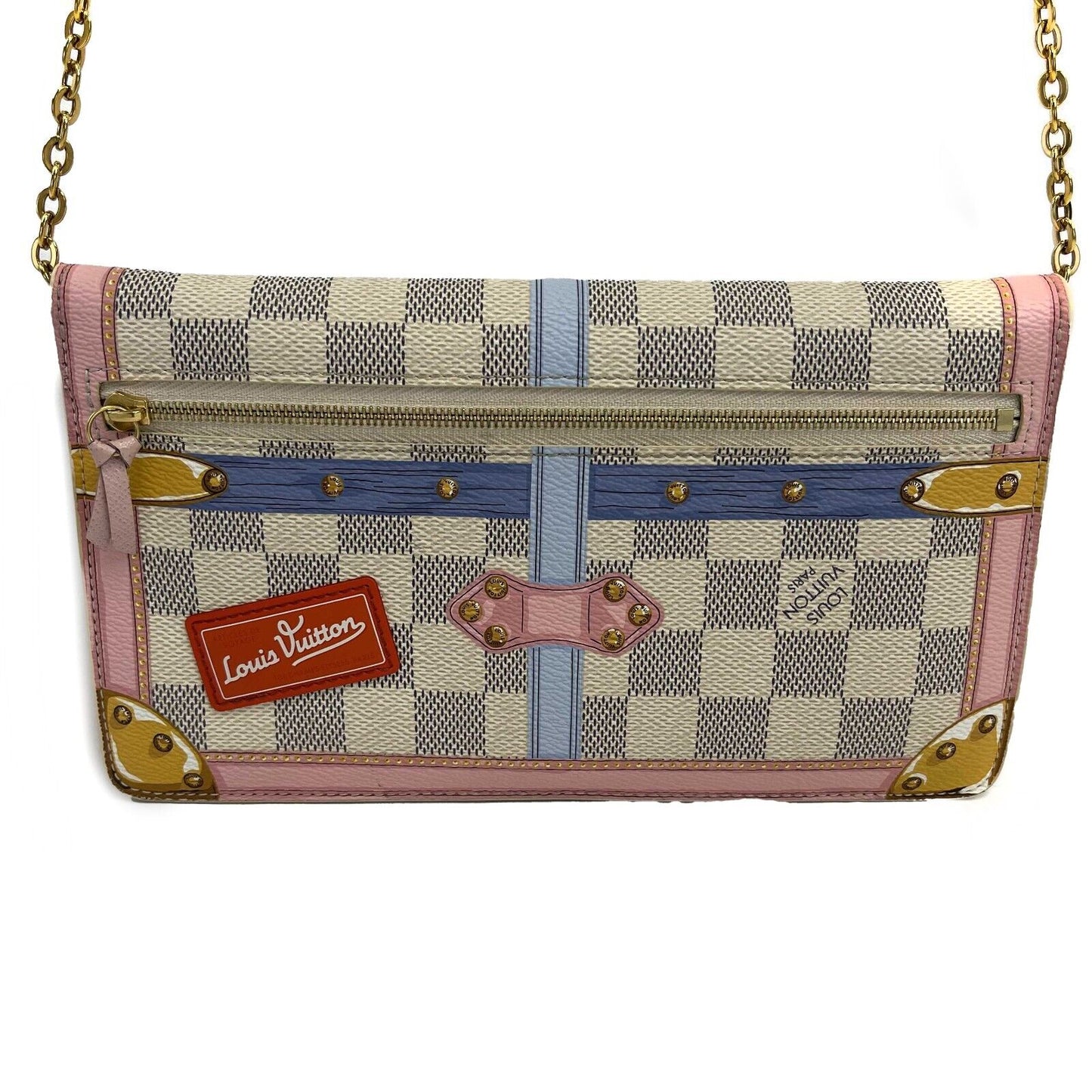 LOUIS VUITTON - Rare Damier Azur Summer Trunks Pochette Weekend Chain Crossbody
