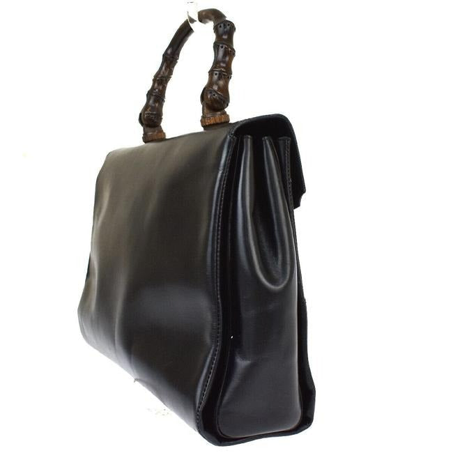 Gucci Daily Top Handle W Bamboo Clasp Khaki Brown Leather Shoulder Bag